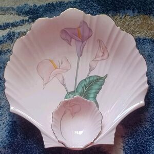 Vintage Pastel Pink Shell Calla Lillies Decorative Tray Yamaji Toyo Japan 💖